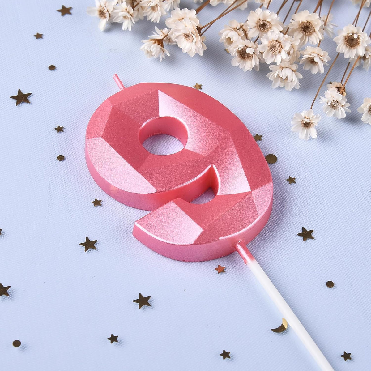 PHD CAKE 2.76 Inch Crystal Pink 9 Number Birthday Candles, Pink Number Candles, Cake Number
