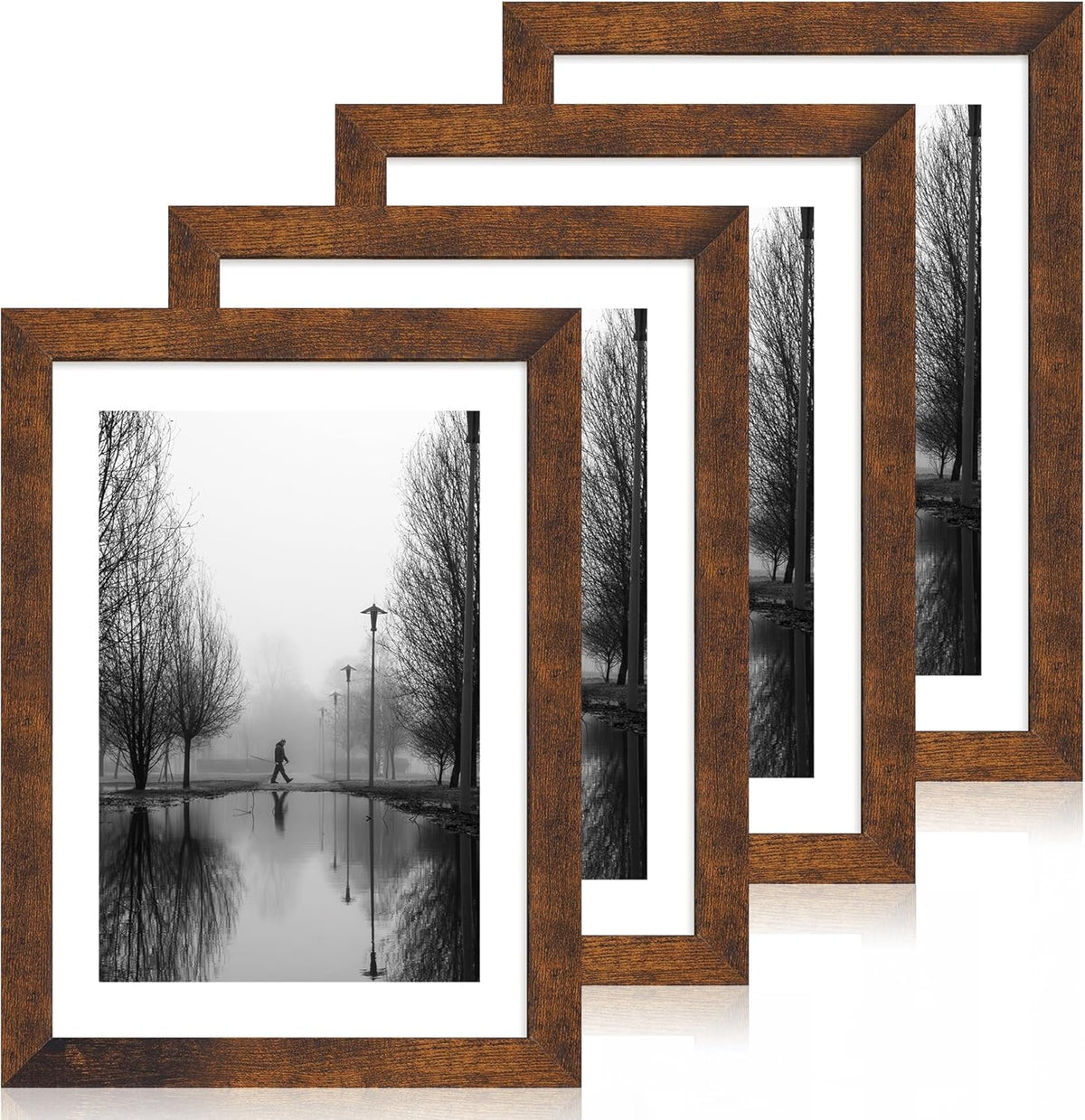 10x14 Picture Frame Set of 4 with Tempered Glass, Rustic Frame Display 8x12 Pictures with Mat or 10