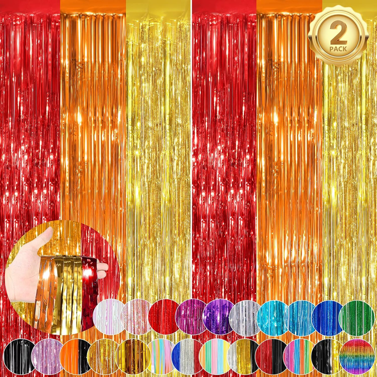 red orange gold Fringe Curtain Party Streamers 2Pack 3.3 x 8.3 Ft Foil Fringe Backdrop Curtains for