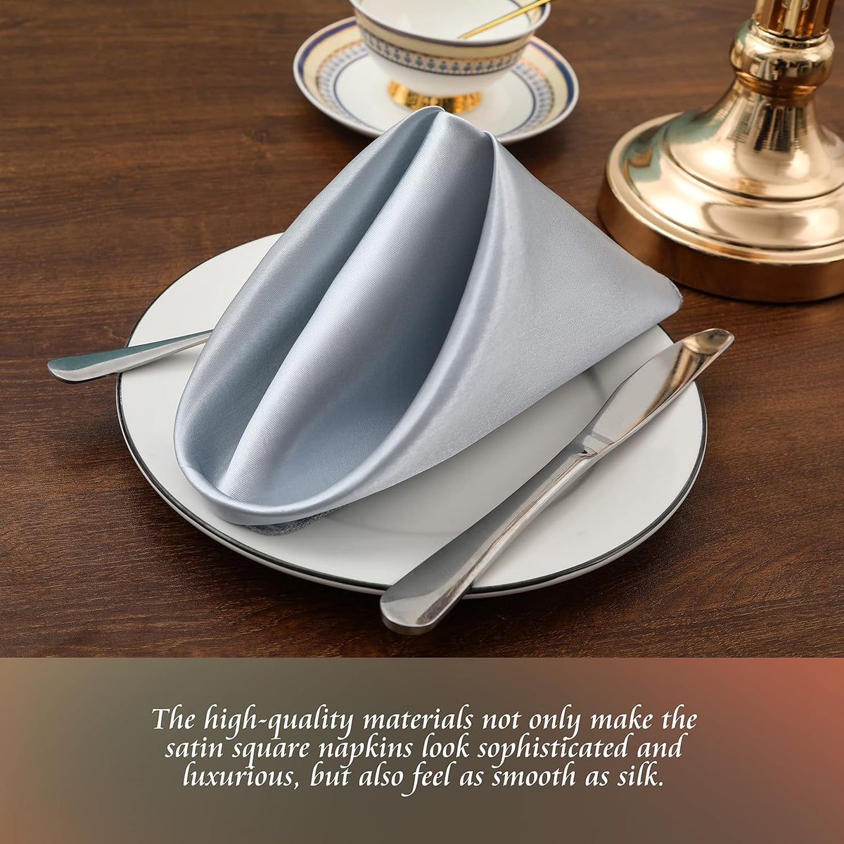 Manyshofu 50 Pieces Silver Satin Napkins - 12x12 Inches Cloth Napkins, Square Satin Fabric Napkin