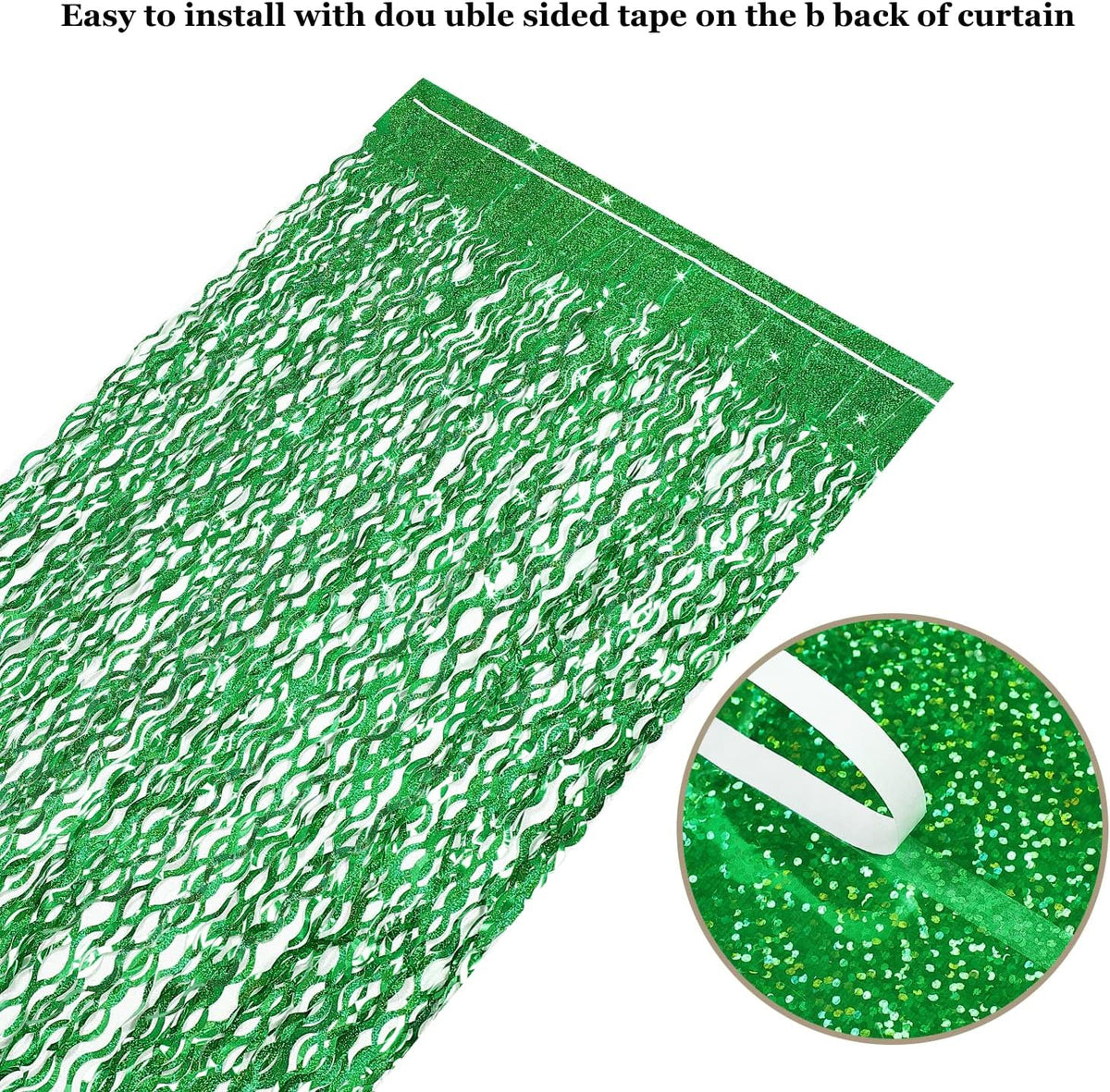 Green Foil Backdrop Curtain - CYLMFC 3 Pack 3.3 ft x 6.6 ft Birthday Streamers Party Curtains