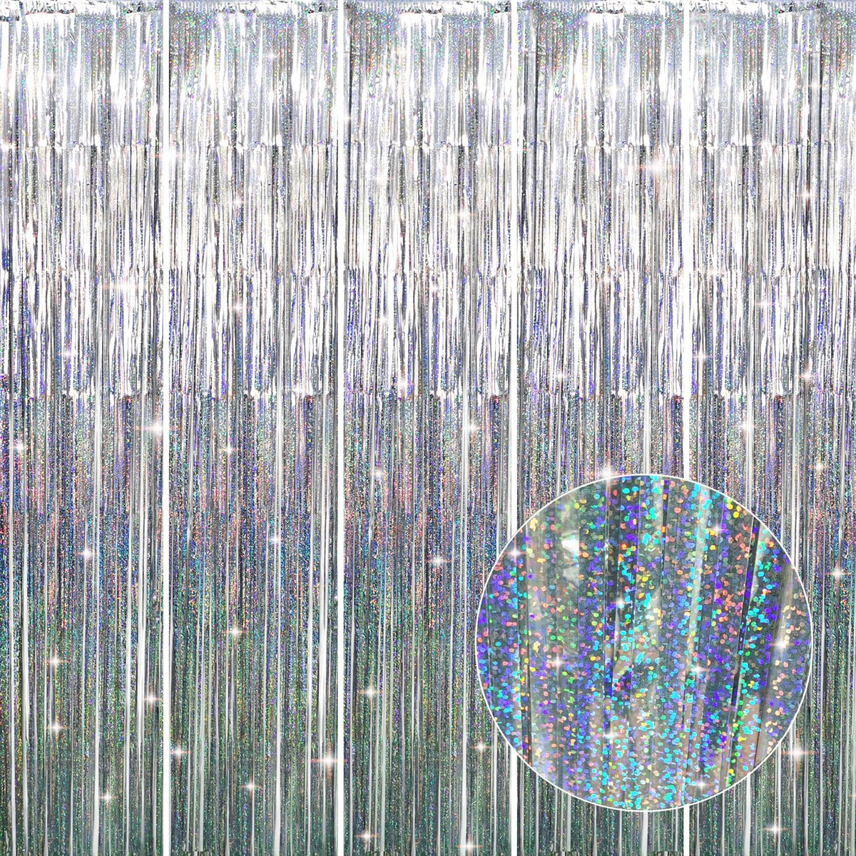 GOER 3.2 ft x 8.2 ft Metallic Tinsel Foil Fringe Curtains Party Photo Backdrop Party Streamers for