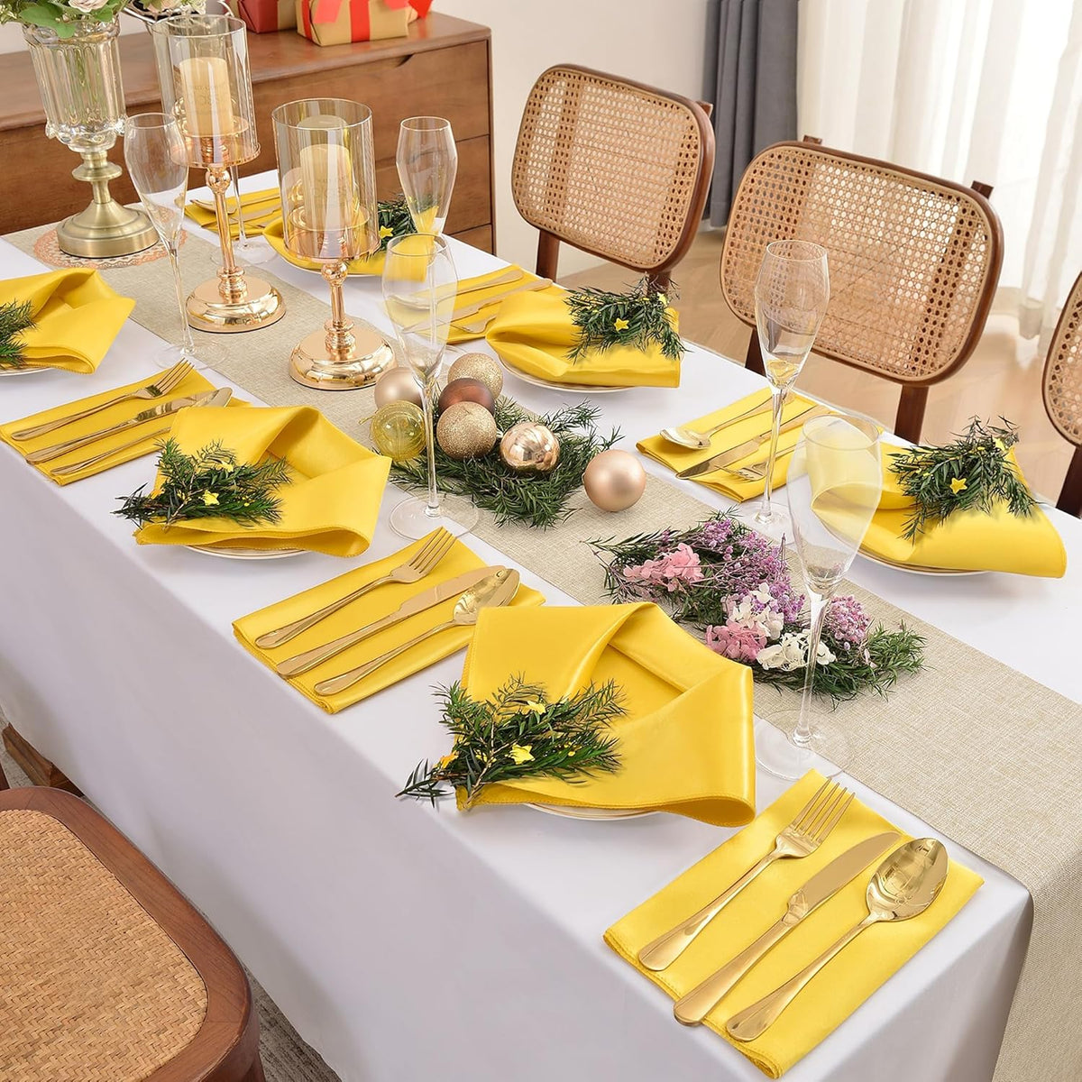 50 Pieces Gold Satin Napkins, 17" x 17" Square Table Napkins, Silky Soft Smooth Washable Napkins