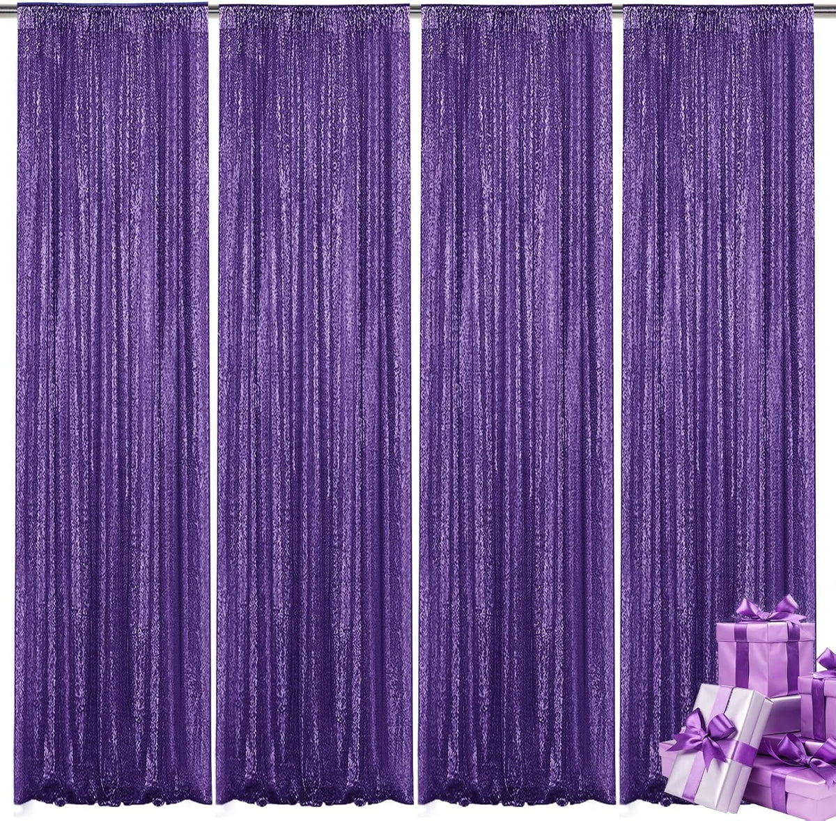 Purple Sequin Backdrop Curtain 4 Pieces 2FTx8FT Glitter Photography Backdrop for Party Wedding