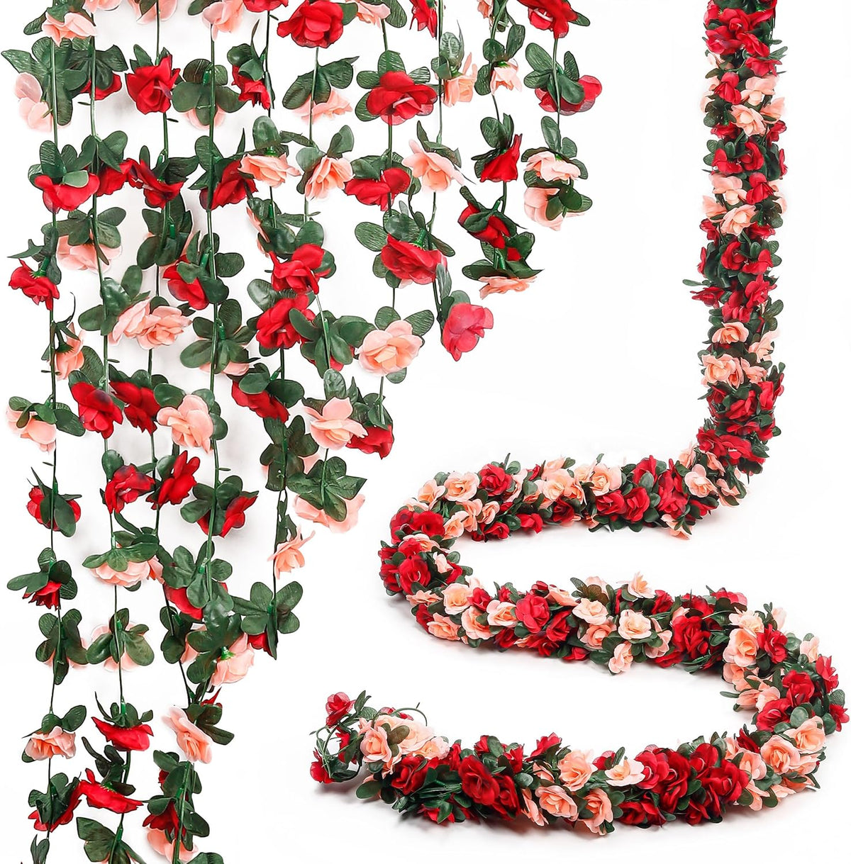 Miracliy 5 Pack 47 FT Fake Rose Vine Flowers Plants Artificial Flower Hanging Rose Ivy Home Hotel