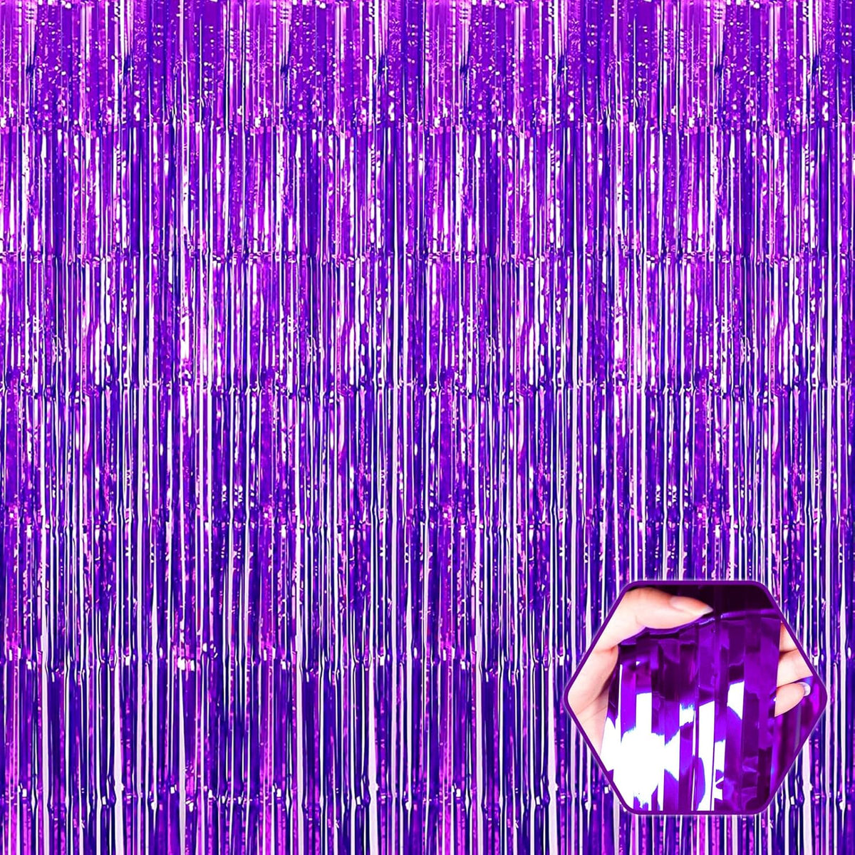 3 Pack Purple Foil Fringe Curtain Backdrop, 3.28Ft x 8.2Ft Metallic Tinsel Foil Fringe Streamer