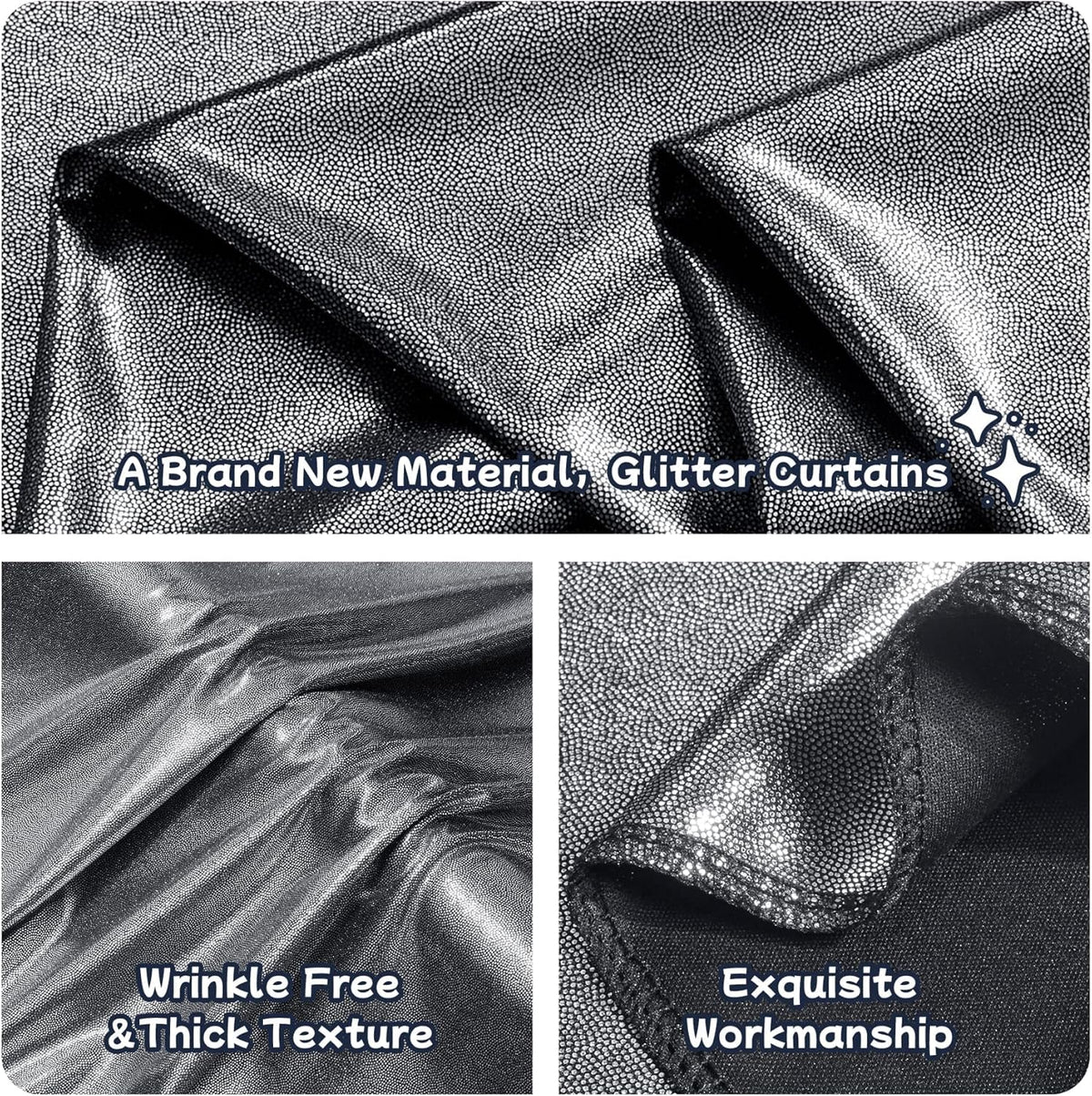 20ftx10ft Black Silver Glitter Sequin Backdrop Curtain for Parties, Wrinkle Free Sparking Backdrop