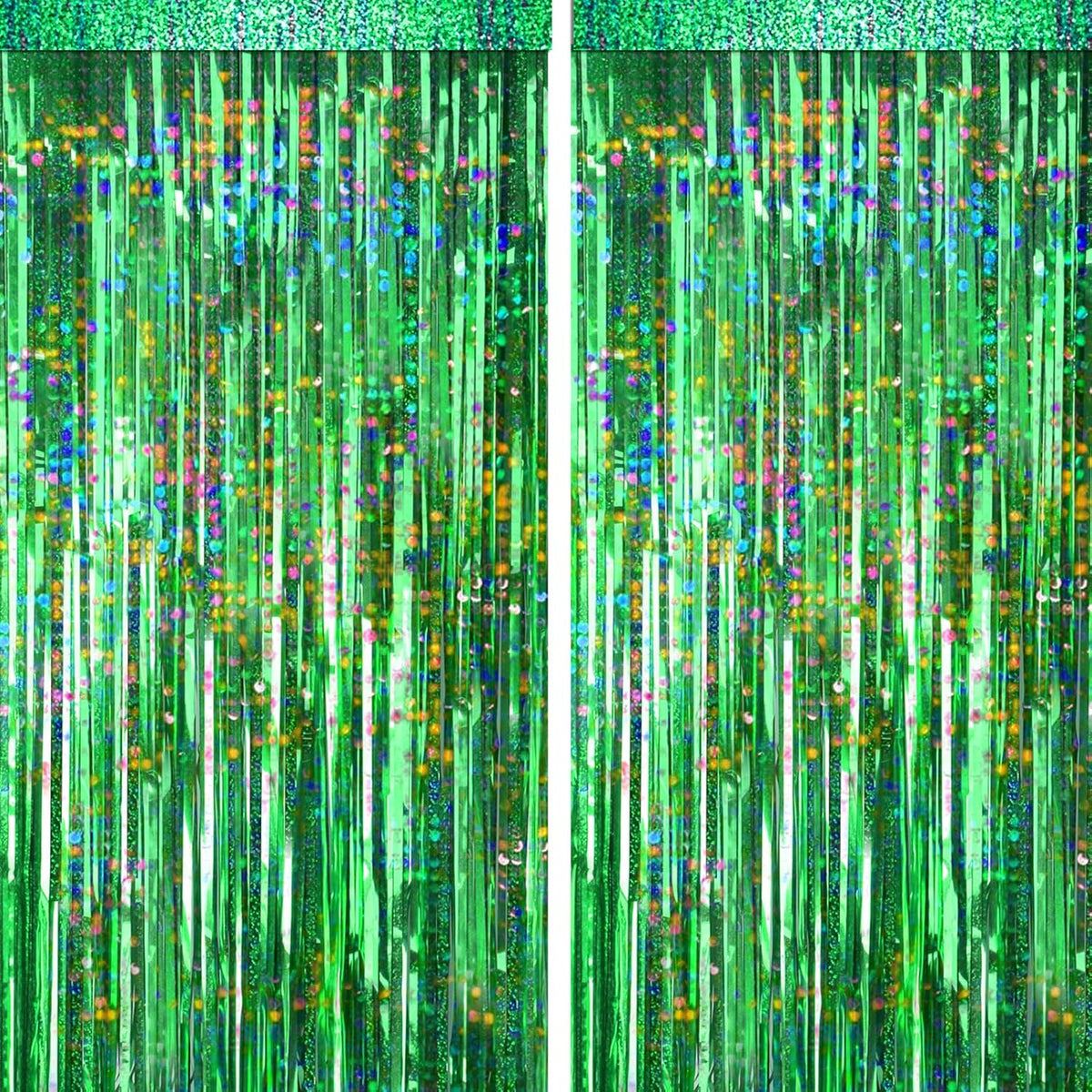 4 Packs Green Foil Fringe Curtain, Green Glitter Metallic Tinsel Backdrop for Birthday, Wedding
