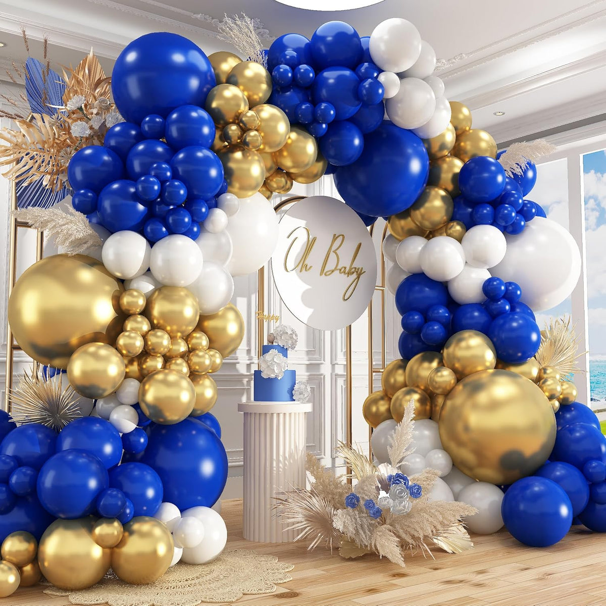 412Pcs Royal Blue and Gold Balloons Arch Garland Kit,5 10 12 18 inch blue and gold balloons for