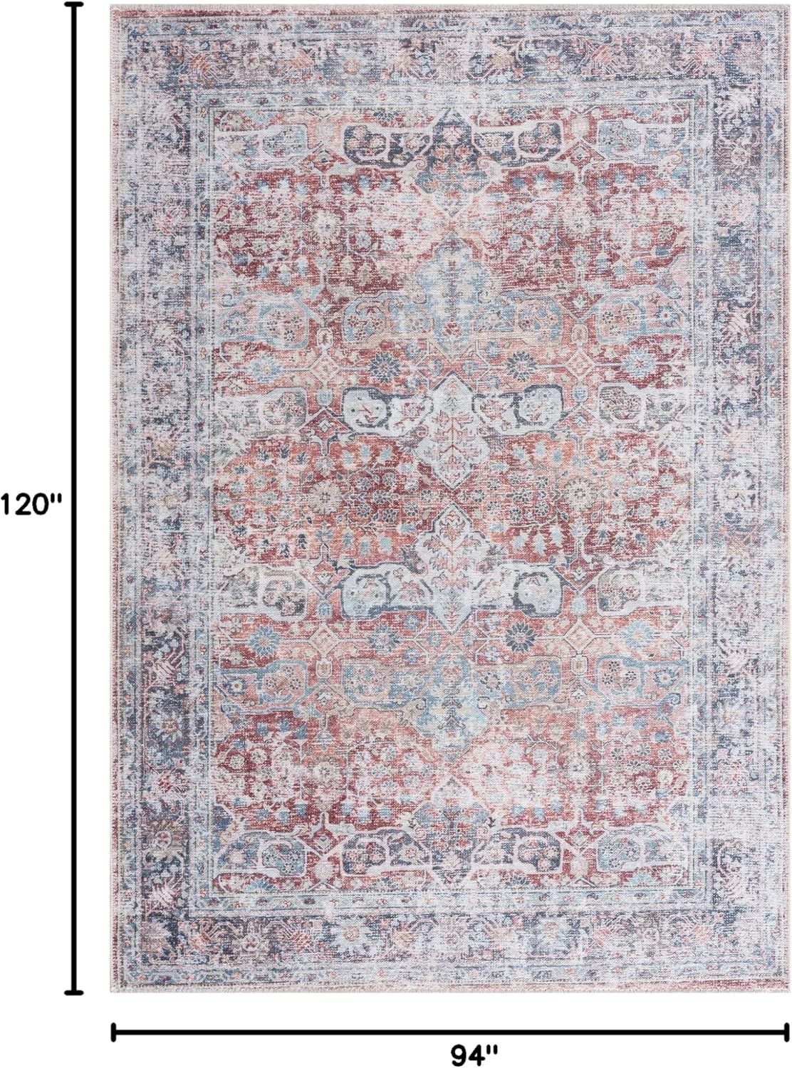 Bloom Rugs Caria Washable Non-Slip 8x10 Rug - Brick/Dark Blue Traditional Area Rug for Living Room