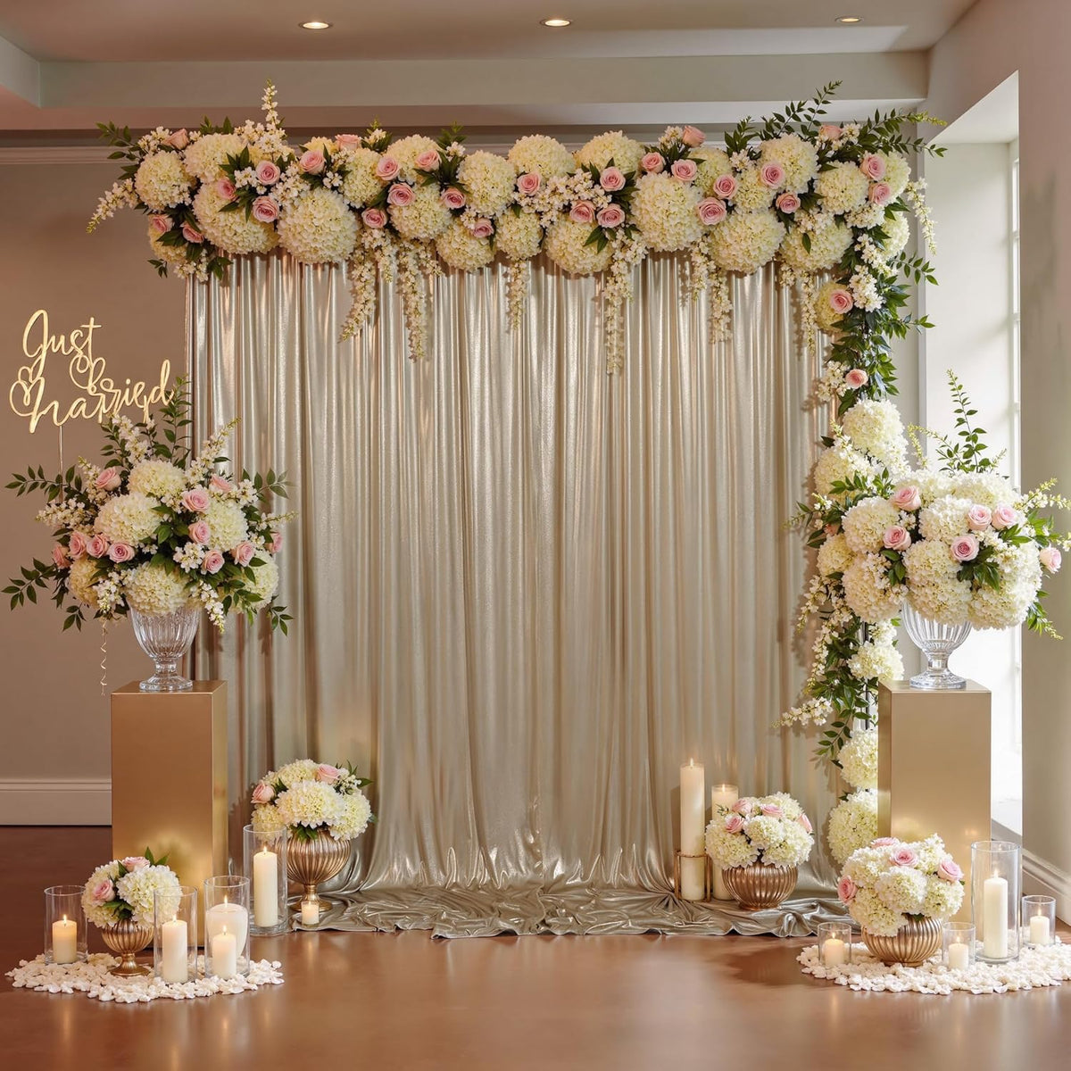 10x10ft Thick Champagne Glitter Backdrop Curtain Panels for Parties, Wrinkle Free Sequin Sparking