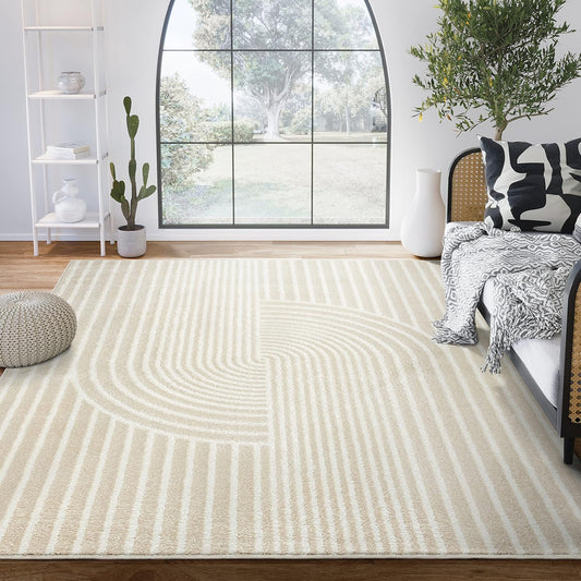 Abani Area Rug for Living Room - Nuevo 2' 6" x 6' Beige Arch Pattern Area Rug, Soft and Durable