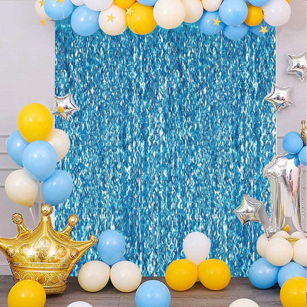 3 Pack 3.3 ft x 6.6 ft Teal Foil Fringe Curtains - Sparkle Metallic Curtains Party Decorations