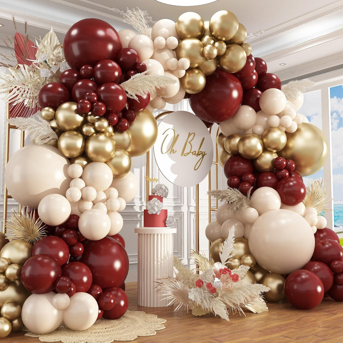 Burgundy Balloon Garland Arch Kit,412Pcs Burgundy and Sand White Metallic Gold Balloons for Wedding