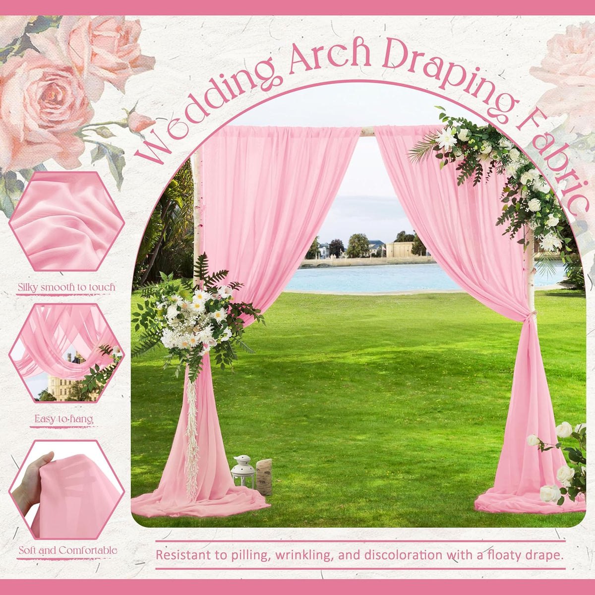 VACVELT Wedding Arch Draping Fabric Blush Pink Chiffon, 1 Panel Sheer Drapes 30 Inch x 20ft Chiffon