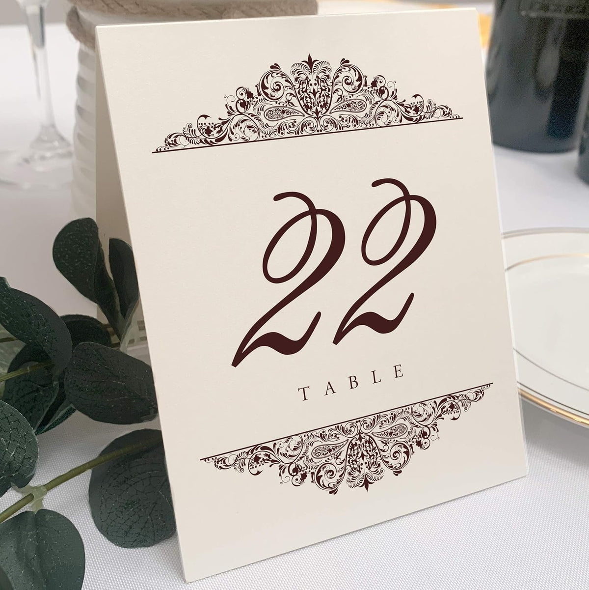Paisley Wedding Table Numbers (Select Color/Quantity), Champagne, Chocolate, 1-110, Double Sided