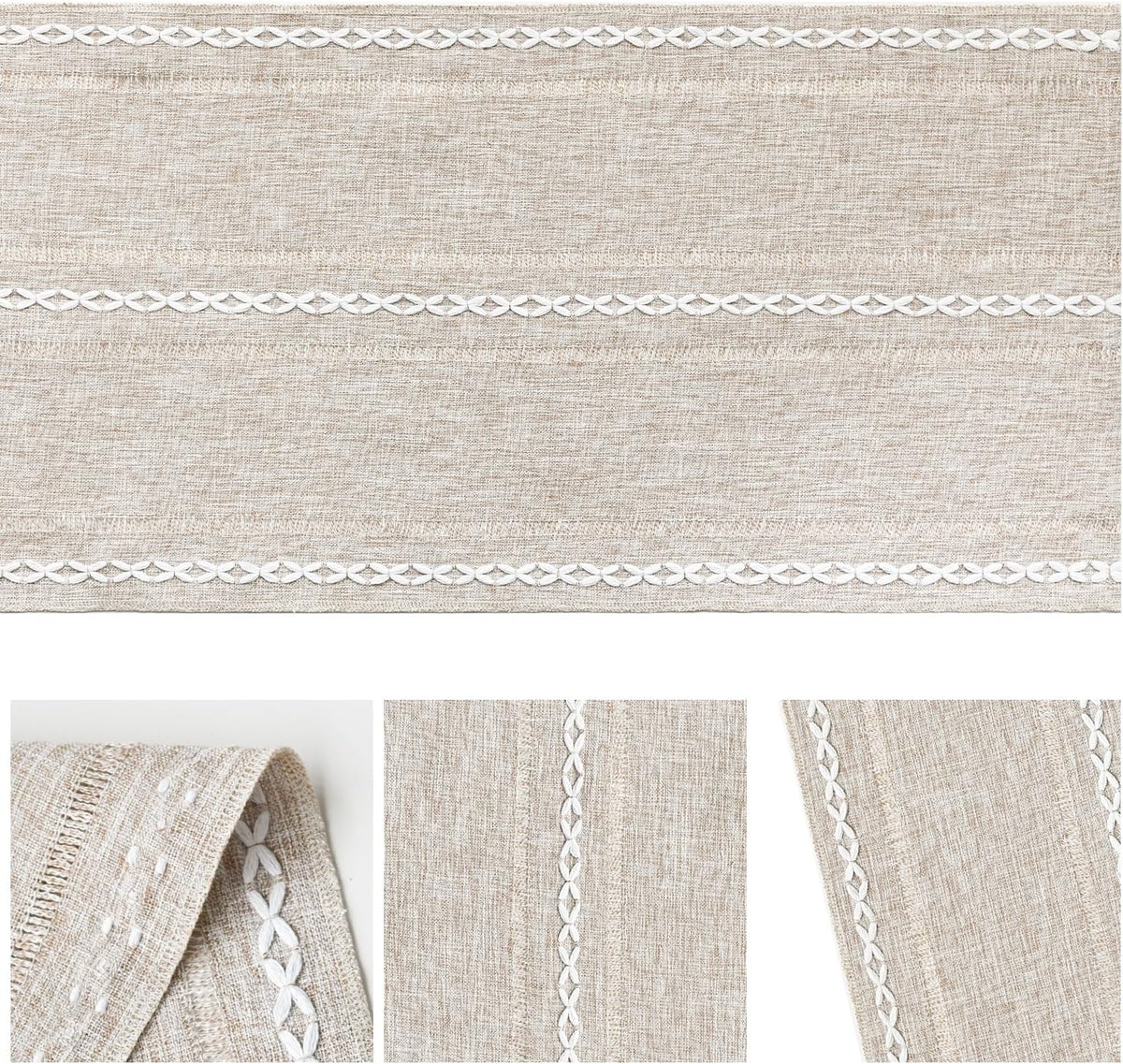 Artoid Mode Brown Rustic Cotton Linen Table Runner, Seasonal Embroidered Hollow Kitchen Dining
