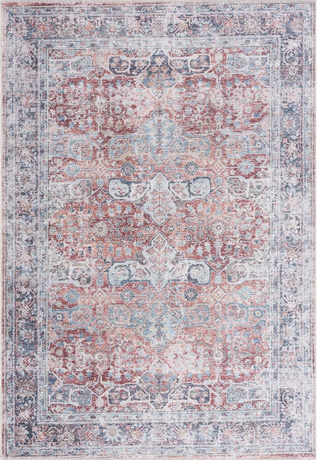 Bloom Rugs Caria Washable Non-Slip 8x10 Rug - Brick/Dark Blue Traditional Area Rug for Living Room