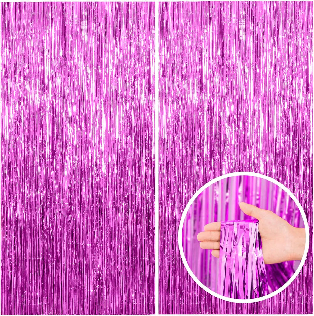 2 Pack Hot Pink Party Backdrop Birthday Decorations Tinsel Curtain Party Streamers Foil Fringe