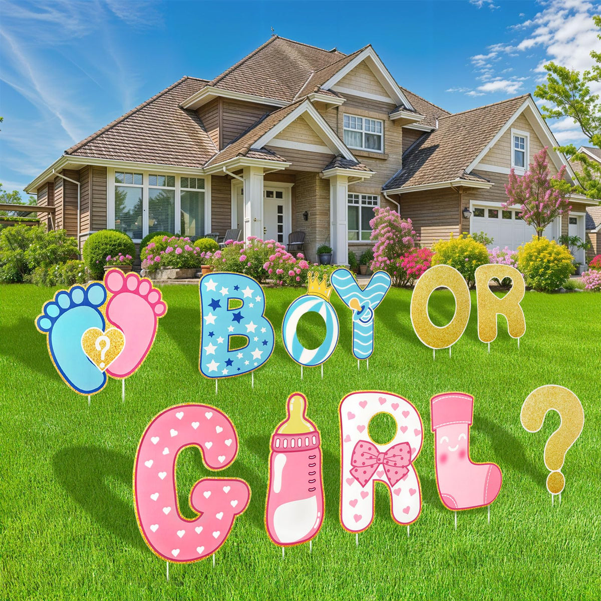 AerWo 11 Pcs Gender Reveal Decorations Baby Shower Yard Signs with Stakes,Baby Gender Reveal Ideas