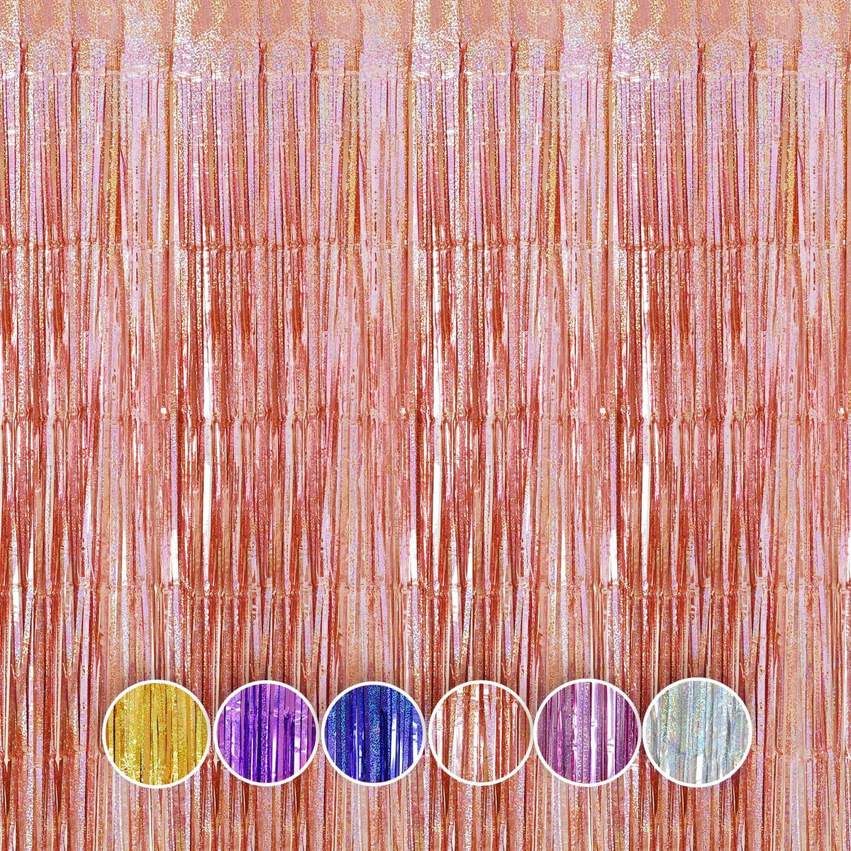 QRabbit 4 Pack Foil Fringe Backdrop Curtains, Rose Gold Party Streamers Photo Booth Props for