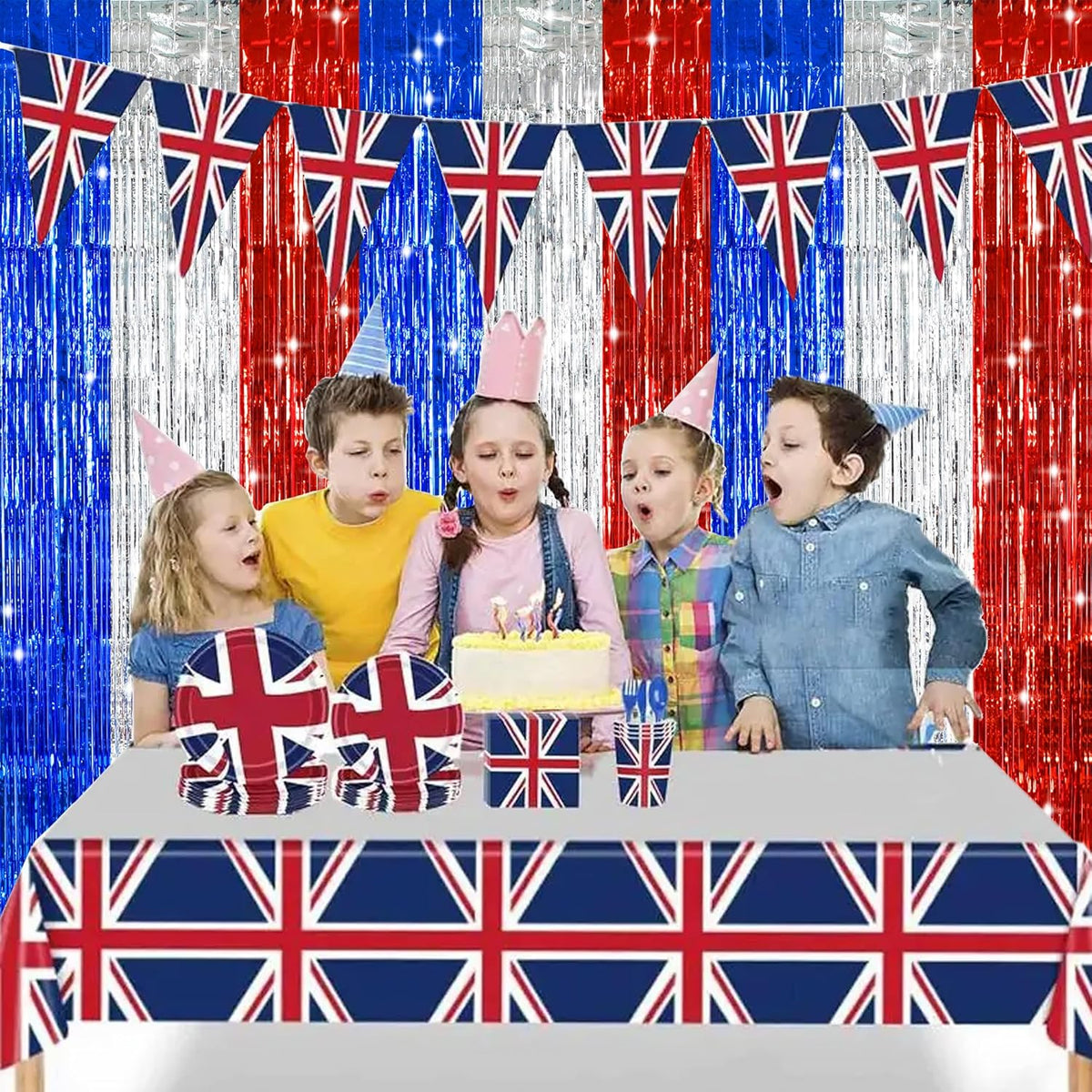 TONIFUL Red White and Blue Tinsel Foil Fringe Curtains,4th of July Decorations Independence Day