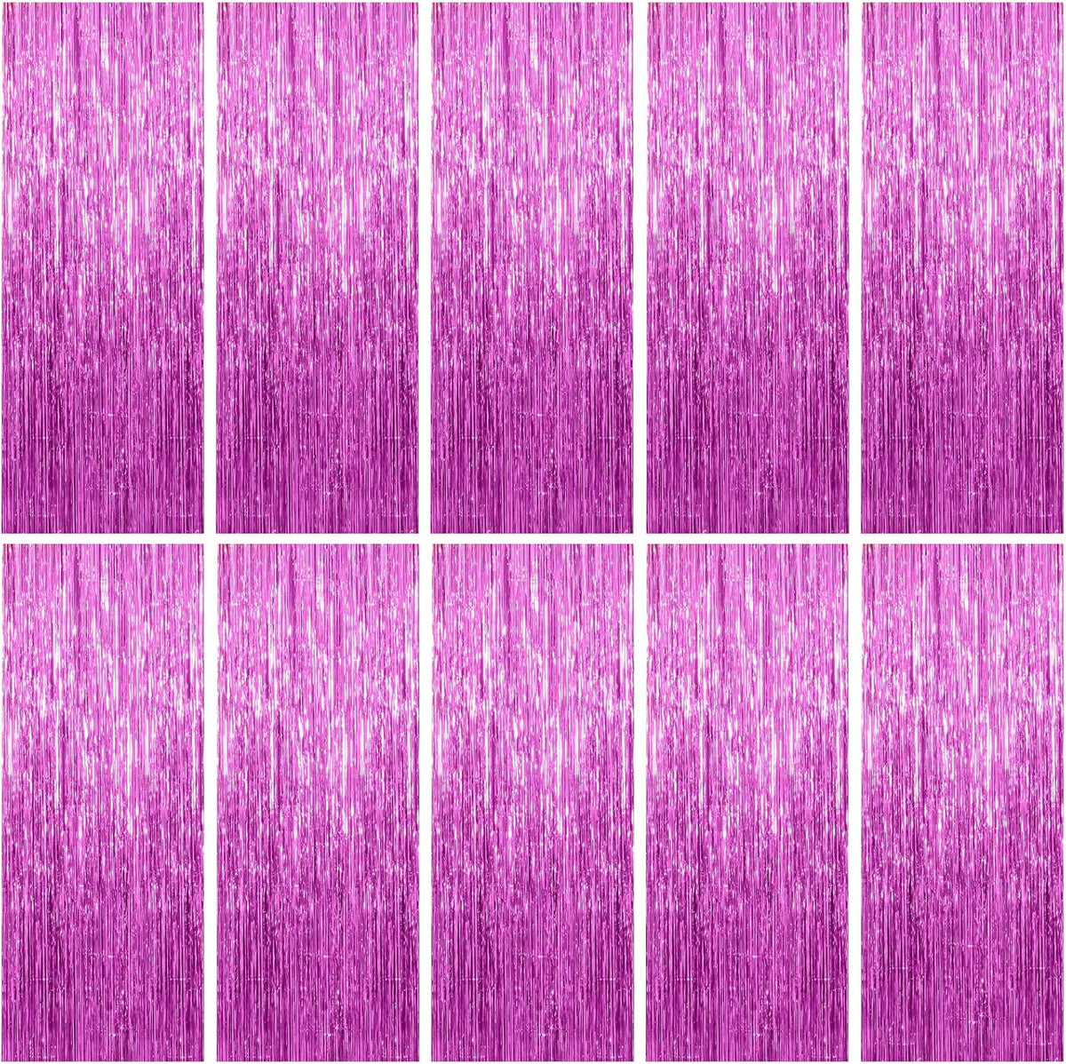 10 Pack Foil Curtain Backdrop Metallic Tinsel Foil Fringe Curtains Photo Booth Props for Birthday