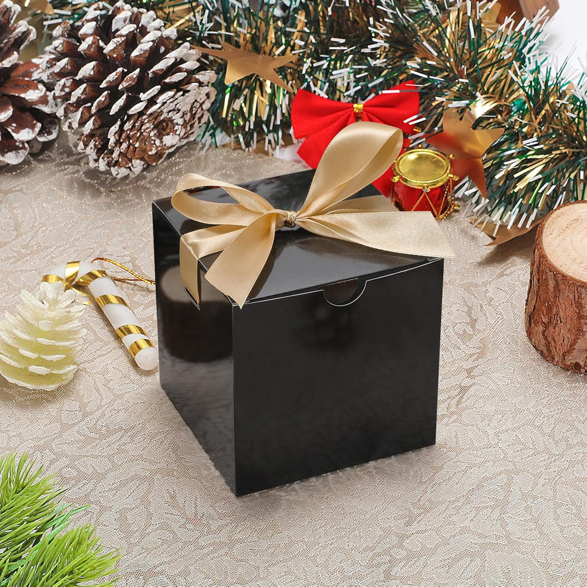 DOYIDE 20 Pack Small Gift Boxes, 6x6x6 Inch Black Elegant Paper Boxes with Ribbons, Christmas Gift