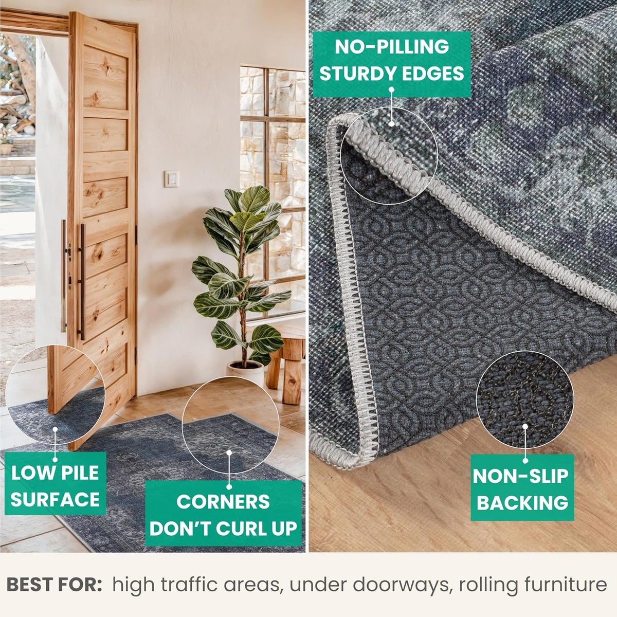 Bloom Rugs Washable Non-Slip 12 ft Runner - Dark Teal Traditional Medallion Runner for Entryway