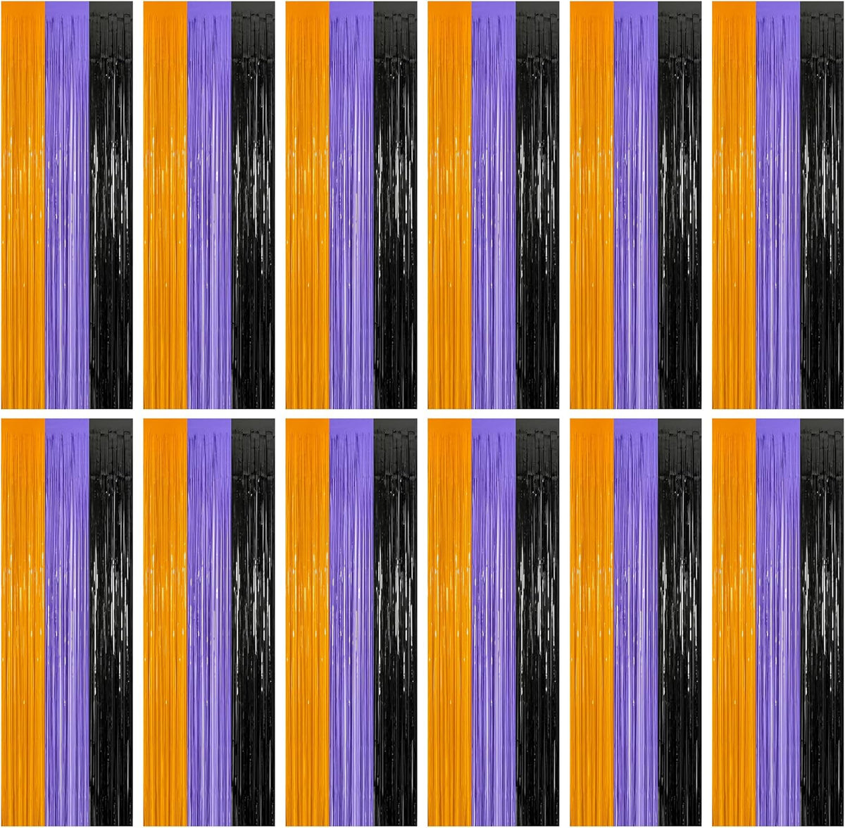 12 Pack Halloween Decor, 3.28 FT x 7.05 FT Orange Purple Black Fringe Curtains, Funny Wall Backdrop