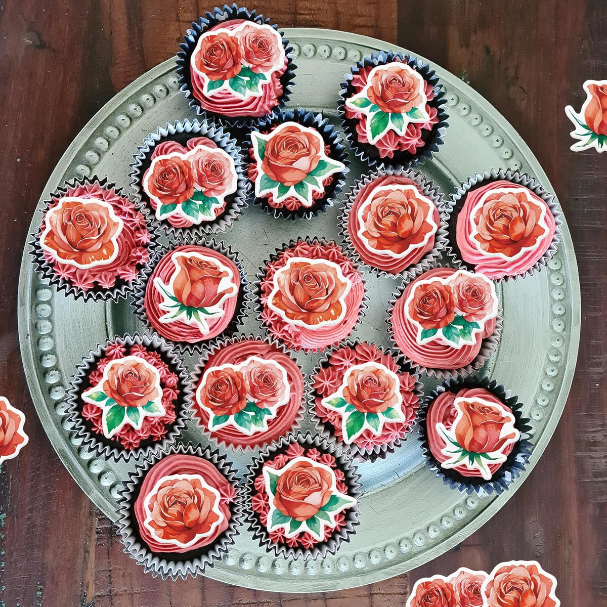 48PCS Edible Rose Flower Cupcake Toppers Wafer Paper Roses Decorations Flower Birthday Party