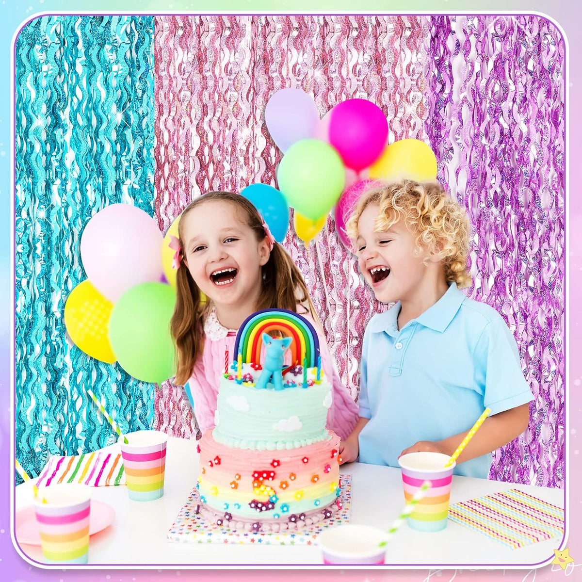 Jutom 6 Pieces 3.3 x 6.6 ft Wavy Tinsel Foil Fringe Curtains Foil Fringe Streamer Backdrop Party