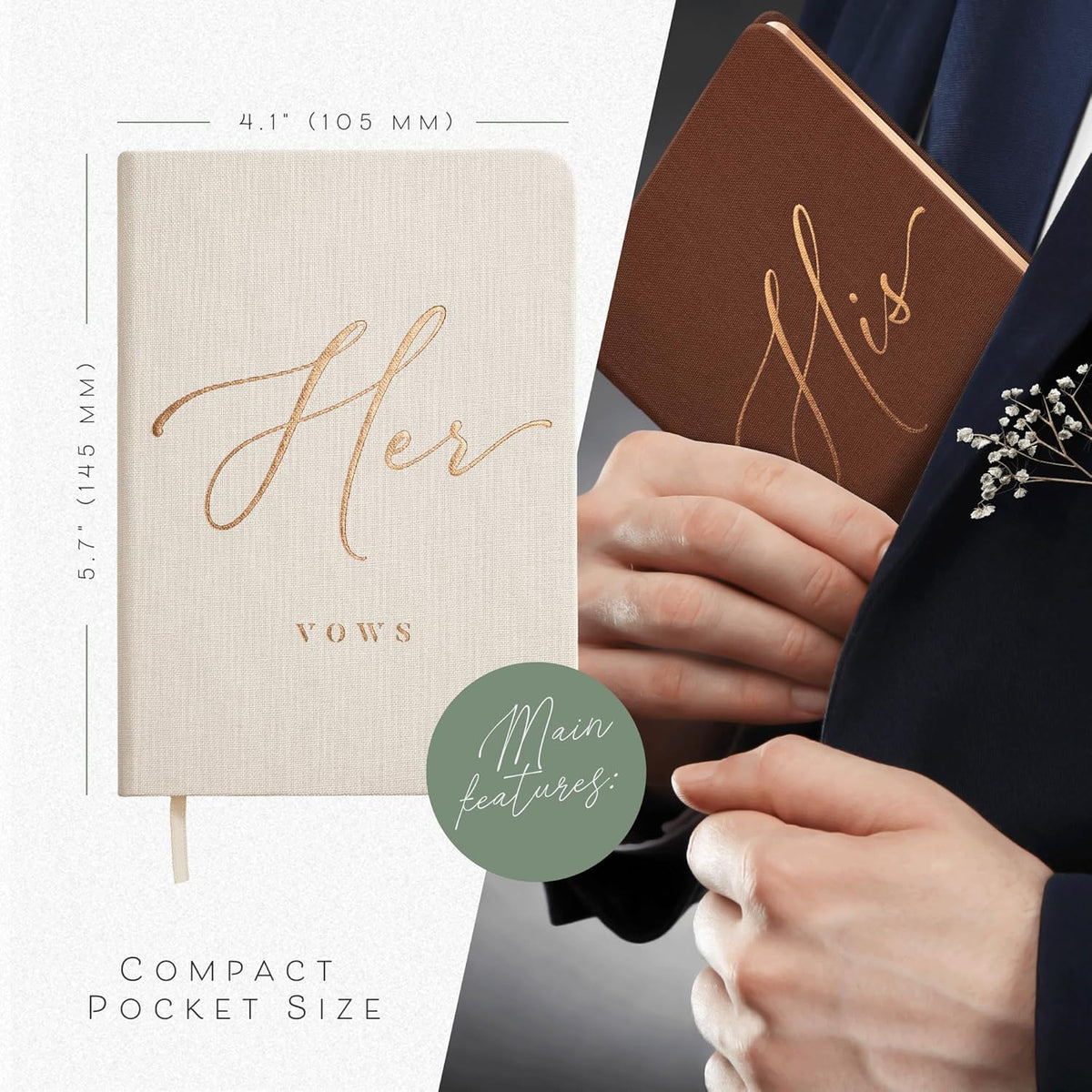 ARTESORI Vow Books His and Hers - Linen Wedding Vow Books Perfect as Bride & Groom Gifts, Wedding