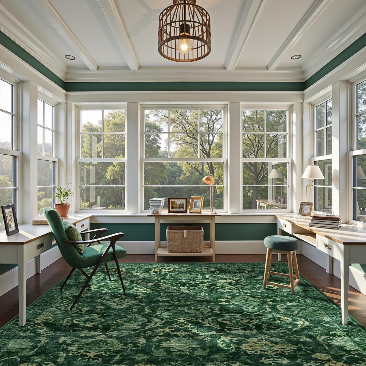 Deerly Dark Green Area Rugs 9x12 for Living Room Soft Non-Slip, Large Bedroom Rug Vintage Dining