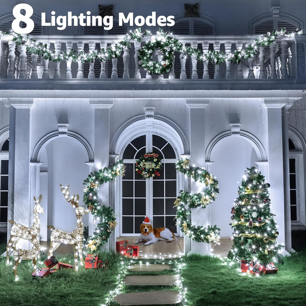196FT 600LED Christmas Lights Outdoor Waterproof, White String Light with Remote, 8 Modes Christmas