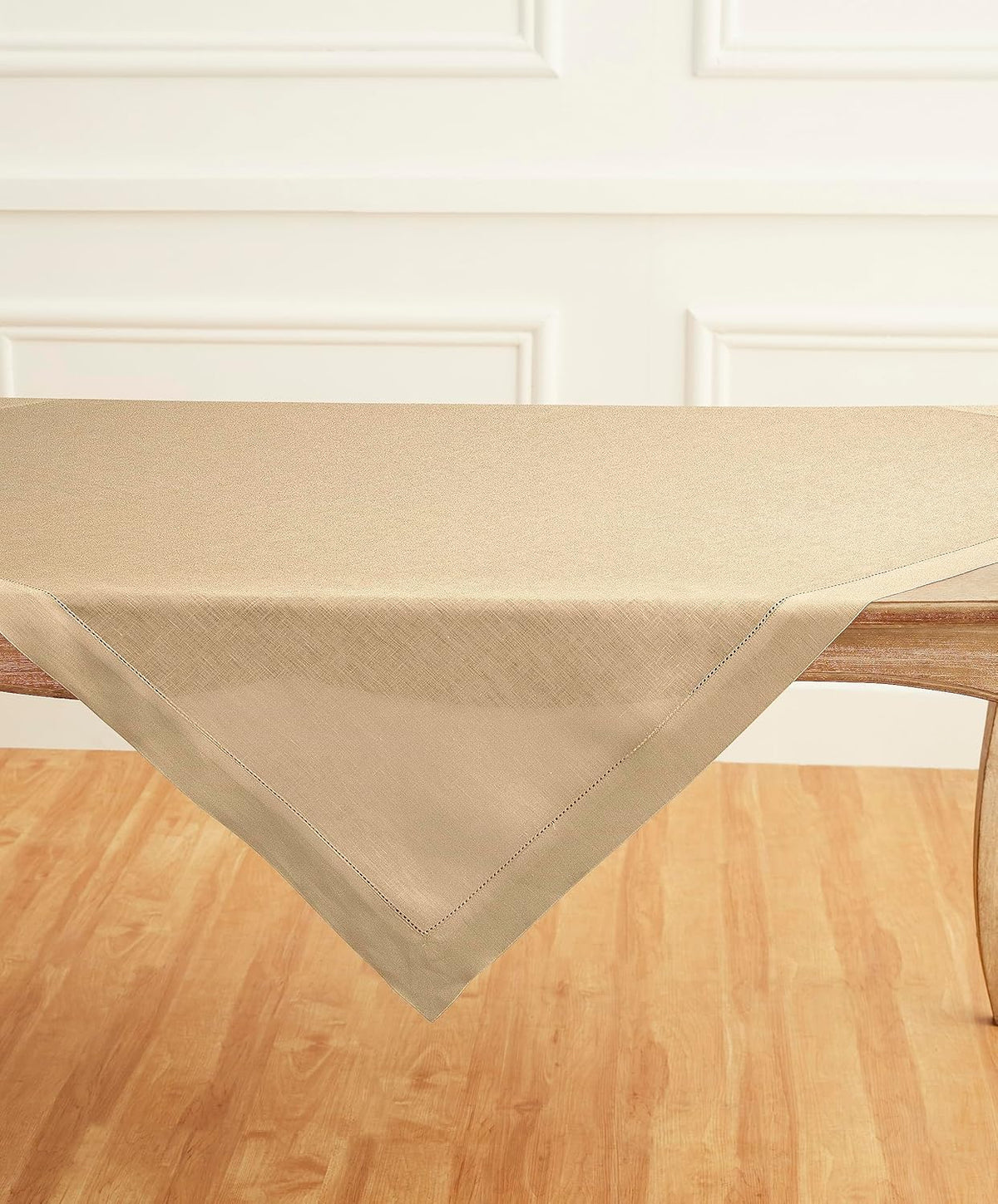 Solino Home Linen Square Tablecloth 52 x 52 Inch - 100% Pure Linen Beige Table Throw - Classic