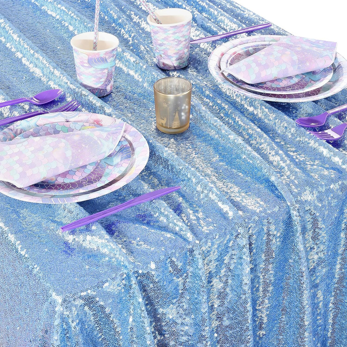 QueenDream Sequin Tablecloth 60"x102" Sparkly Party Table Cloths Sequin Table Cloth Overlay for
