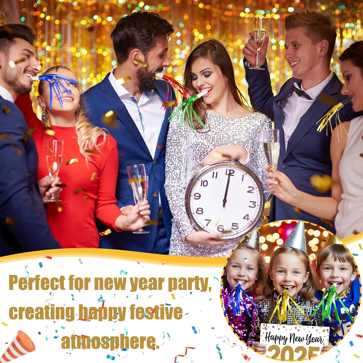 12 Pcs Glitter Noise Makers Metallic Fringed Party Blower for Adults Birthday Graduation New Years