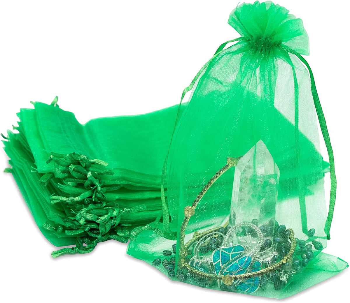 TheDisplayGuys 100-Pack 6x8 Light Green Sheer Organza Gift Bags with Drawstring, Jewelry Candy