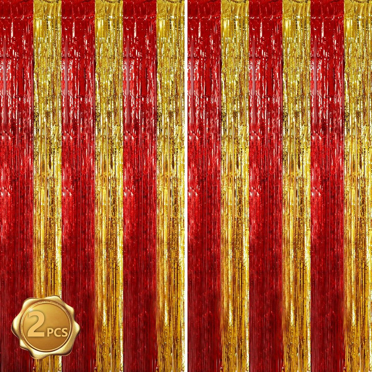 BEISHIDA Red Gold Door Streamers Backdrop Foil Fringe Tinsel Party Streamers Curtains Photo