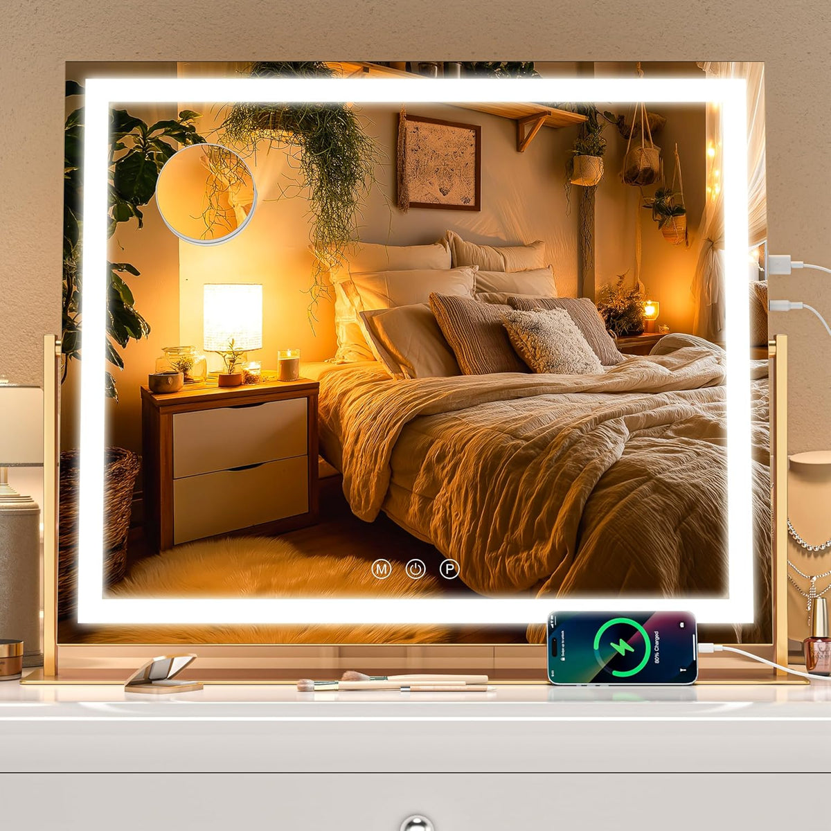 Vanity Mirror with Lights, 26'' x 22'' Lighted Makeup Mirror, Touch Screen with 3-Color Lighting