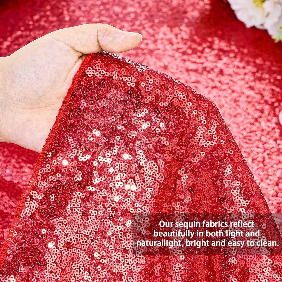 QueenDream Sparkly Sequin Tablecloth - Red Table Cloth 50x80 Inches Rectangle Table Overlay Fabric