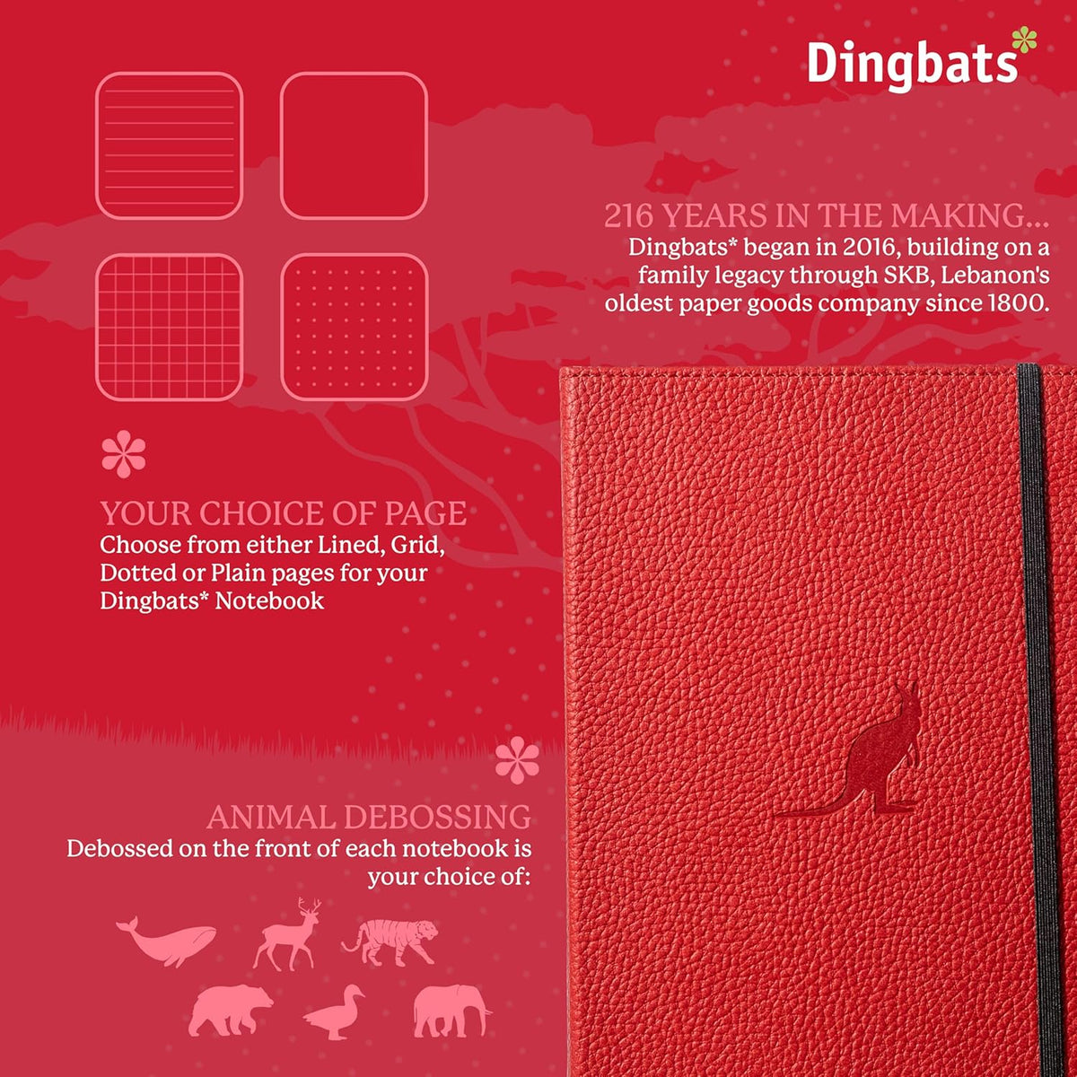 Dingbats* Wildlife Dotted Writing Journal Notebook A5 - Vegan Leather Hardcover - Ideal for Work
