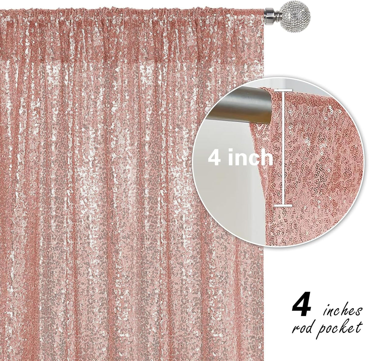Rose Gold Sequin Backdrop Curtain 2 Pieces 2FTx8FT Glitter Photography Backdrop for Party Wedding