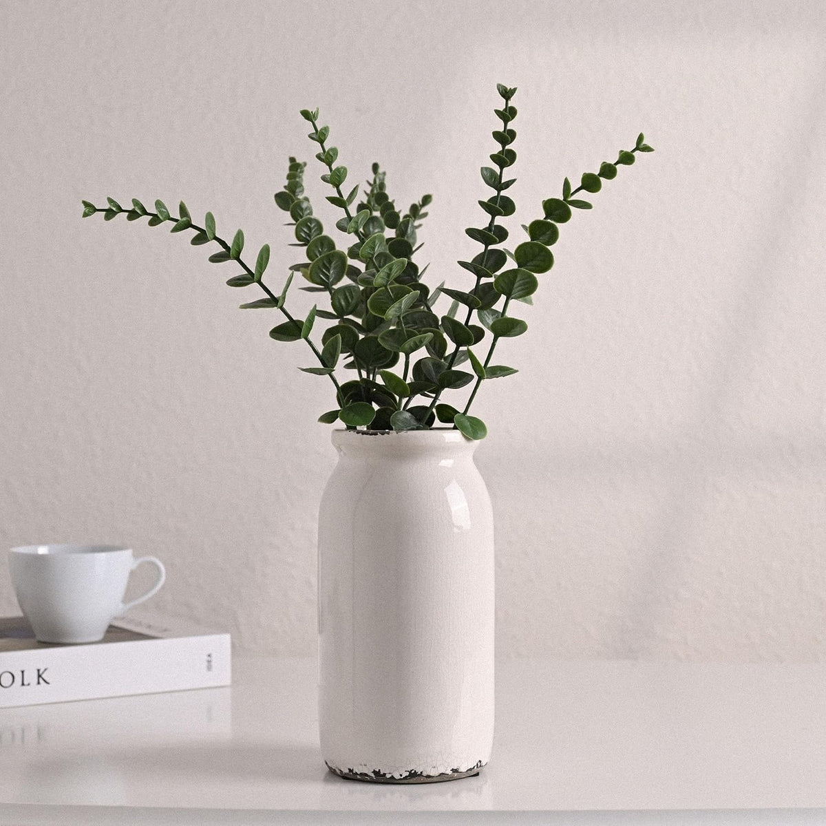 VICTOR & TERESA Rustic White Vase for Home Decor, Ceramic Vases for Flowers, Modern Farmhouse