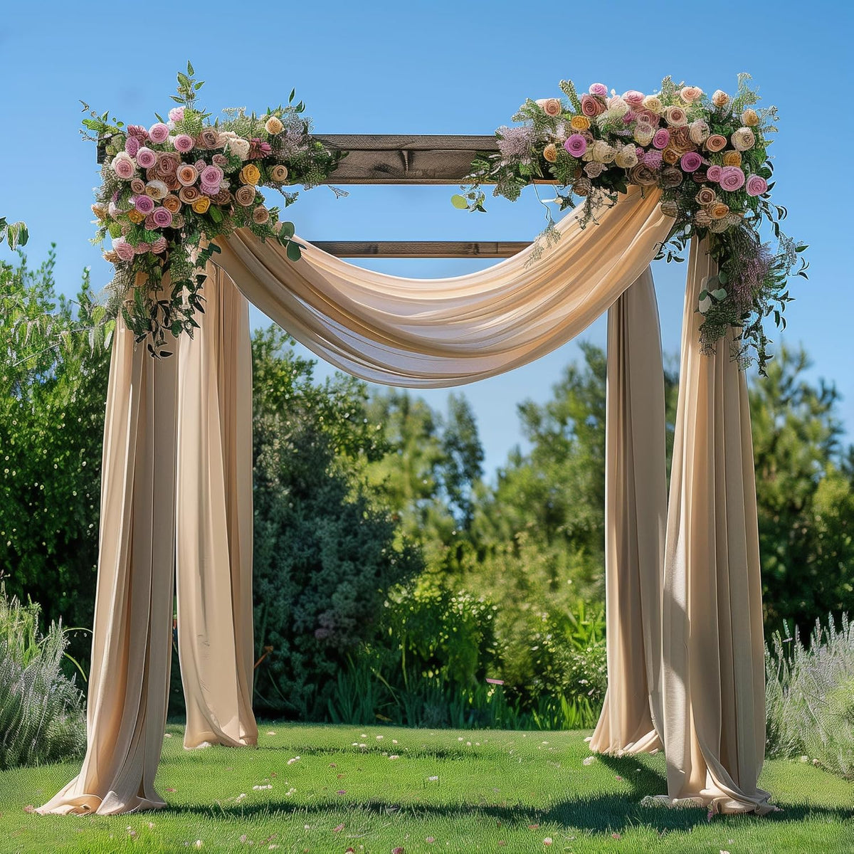Wedding Arch Draping Fabric 3 Panels 28.7" x 20FT Nude Sheer Chiffon Backdrop Drapes for Wedding