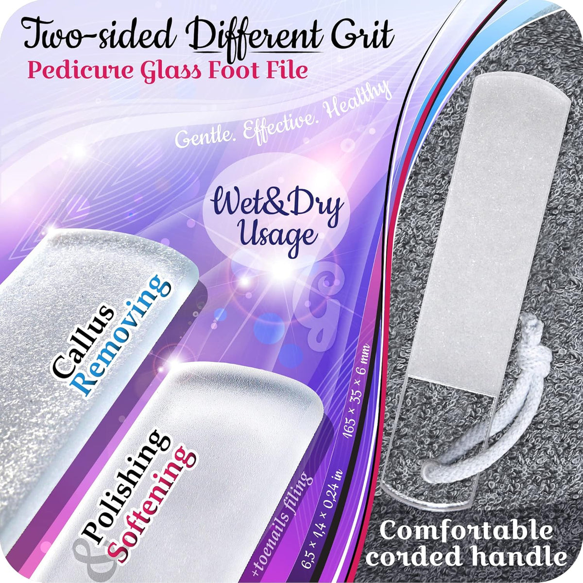 Genuine Czech Glass Nail File Set by GLADZY - Callus Remover Foot Rasp, Cuticle Pusher Manicure