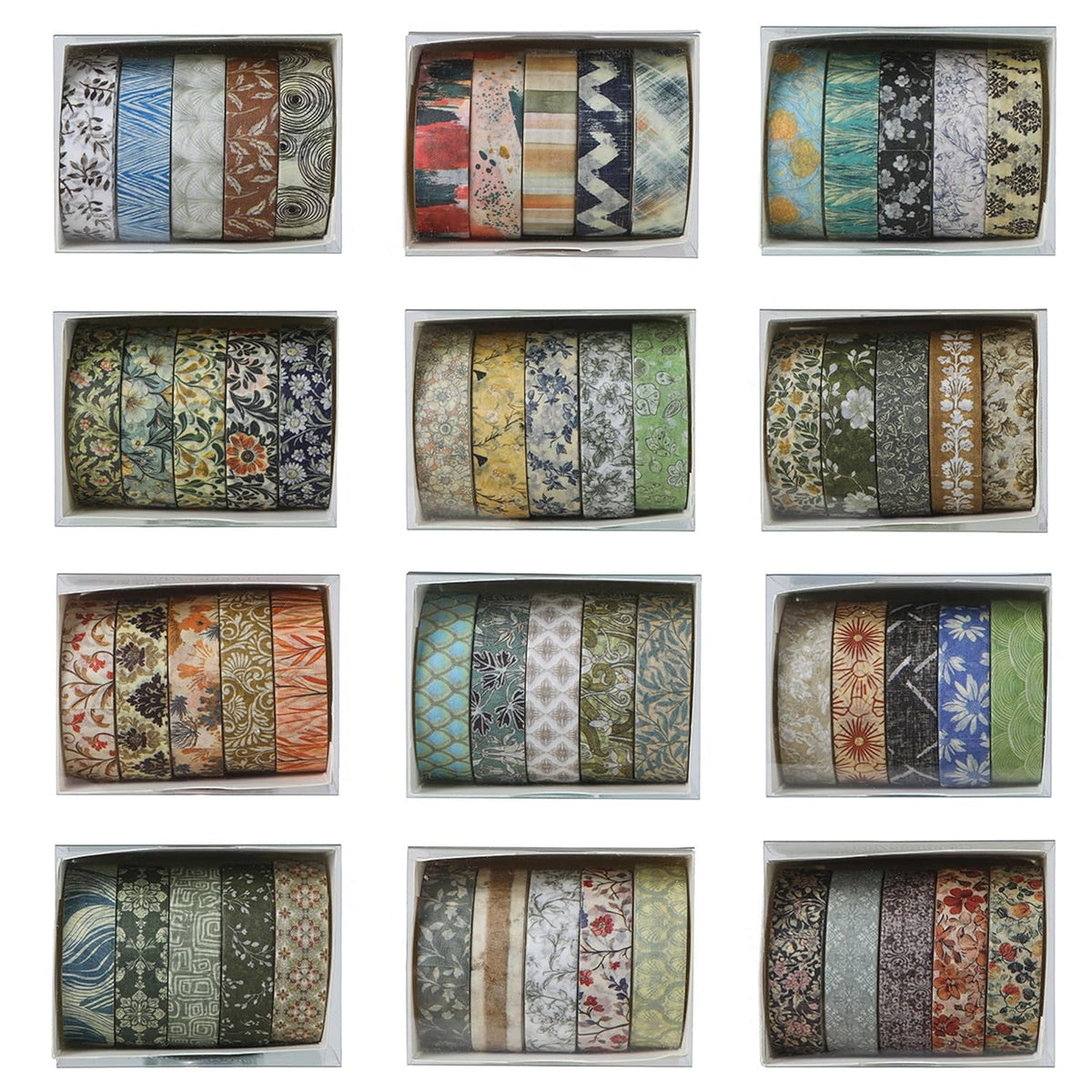 YUBBAEX 60 Rolls Value Washi Tape Pack Retro Arts Masking Tape Basic Patterns Decorative for DIY