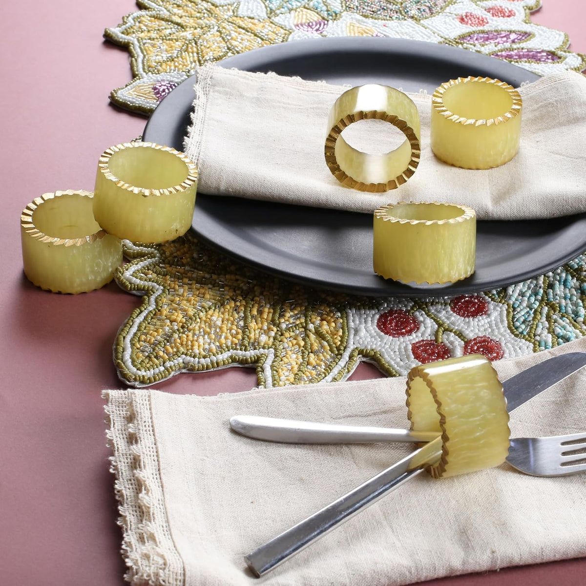 Epoxy Resin Napkin Rings Set of 12 - Handmade Dining Napkin Holder Classic, Everyday, Thanksgiving