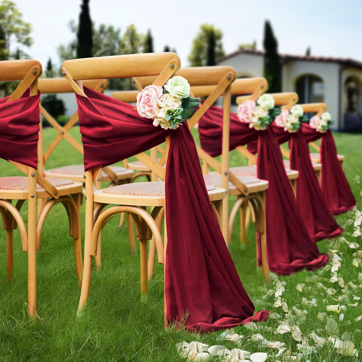 VACVELT Wedding Arch Draping Fabric - Burgundy Chiffon, 2 Panels Sheer Drapes, 30 Inch x 20ft
